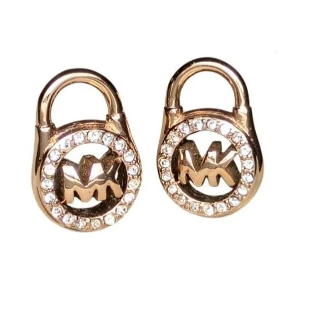 Michael Kors MK Lock Stud Rose Gold tone Crystal Pave Earrings